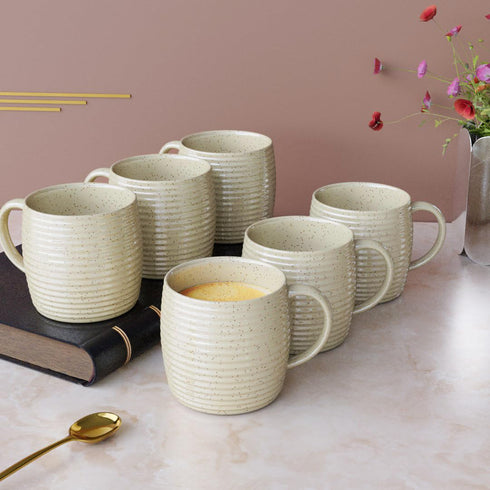 Cream Ring Ceramic Tea Cups Set of 6 - The Earth Store - Tea Sets